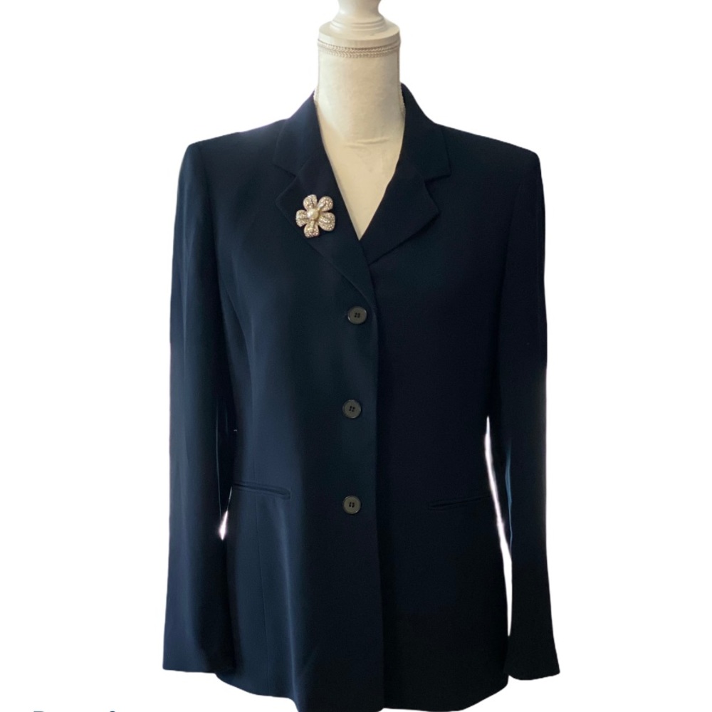Kasper - Navy Blue 3 Button Down Lined Blazer-A